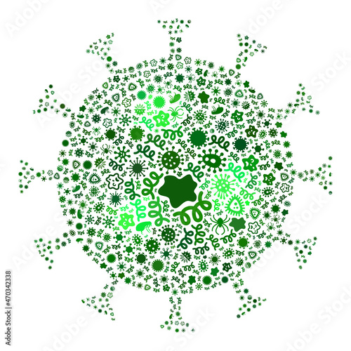 Vector virus covid-19 flu virus icon composition of contagious microbes. Covid-19 flu virus collage is designed from virus elements, parasites, microbes, spores, contagious agents,