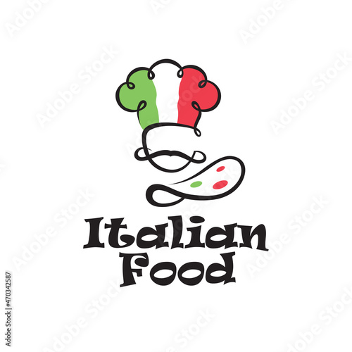 italian food emblem with chef and mustache isolated on white background