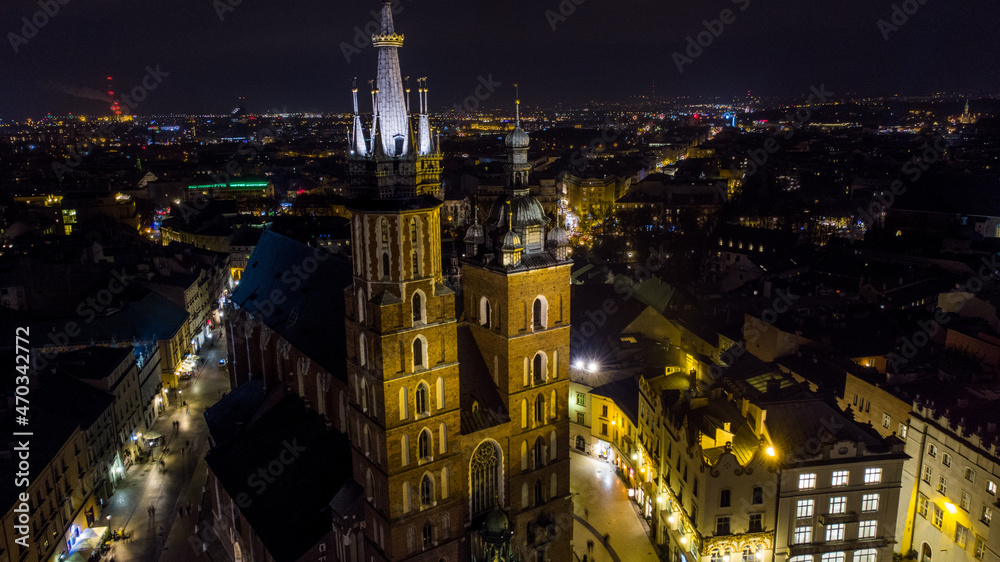 Rynek Główny Kraków nocą / Main Market Square Krakow at night - obrazy, fototapety, plakaty 