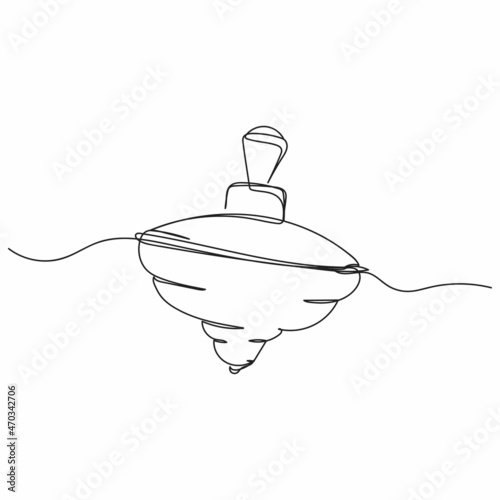 Vector continuous one single line drawing icon of toy top spinning in silhouette sketch on white background. Linear stylized. photo