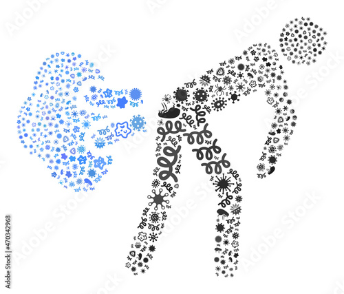 Vector infection fart gases icon mosaic of contagious cells. Fart gases mosaic is designed of virus elements, parasites, microbes, spores, contagious agents, and based on fart gases icon.