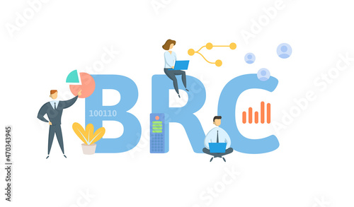 BRC, Business Reply Card. Concept with keyword, people and icons. Flat vector illustration. Isolated on white.