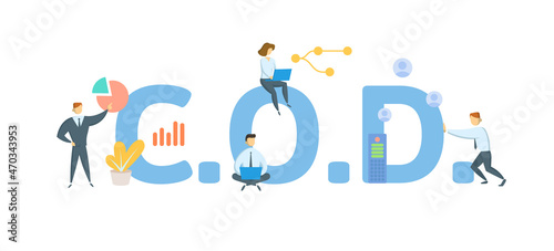 C.O.D. Cash on delivery. Concept with keyword, people and icons. Flat vector illustration. Isolated on white.