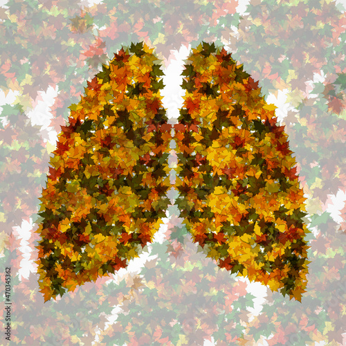 Human lungs with colorful maple leaves, vector illustrstion