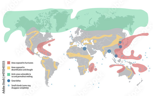 Obraz na płótnie The climate change and environmental refugee world map