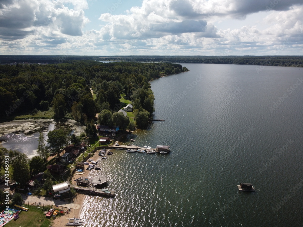 Fototapeta premium River reservoir view from the copter
