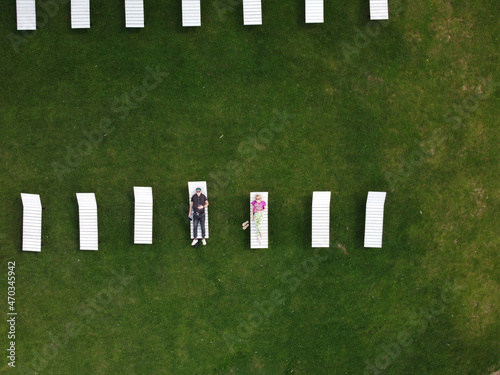 Grass sun bed drone landscape