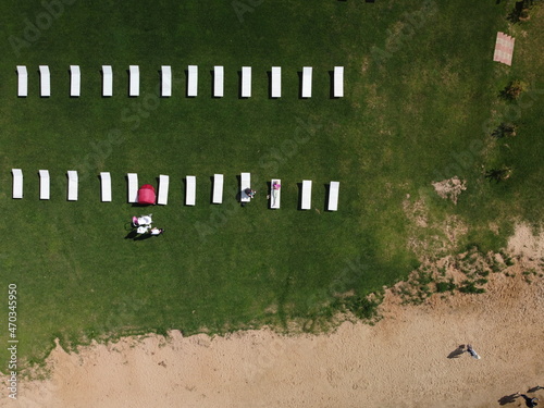 Grass sun bed drone landscape