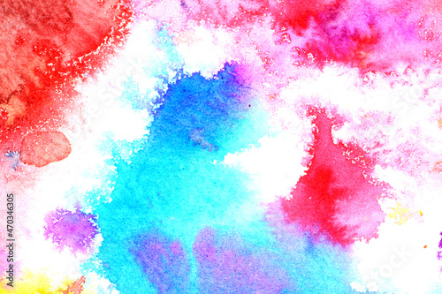 Abstract Watercolour Vibrant Splatters and Mixed Paints on White Background 