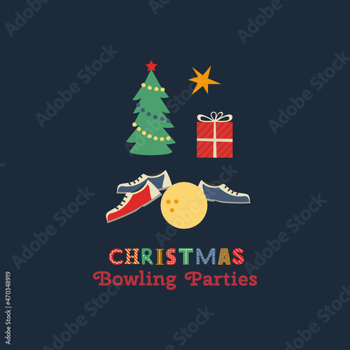 Christmas bowling party vector invite flyer