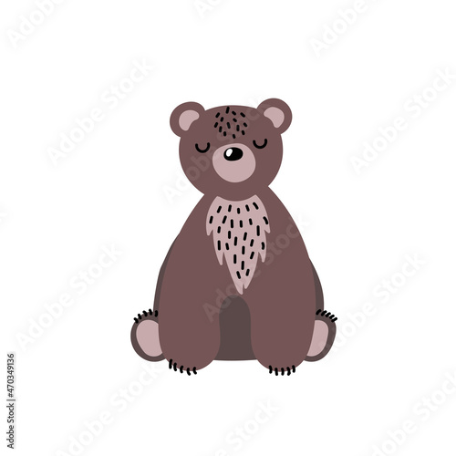 Adorable cartoon bear character isolated on white background. Big animal vector illustration. Cute mammal in Scandinavian style.