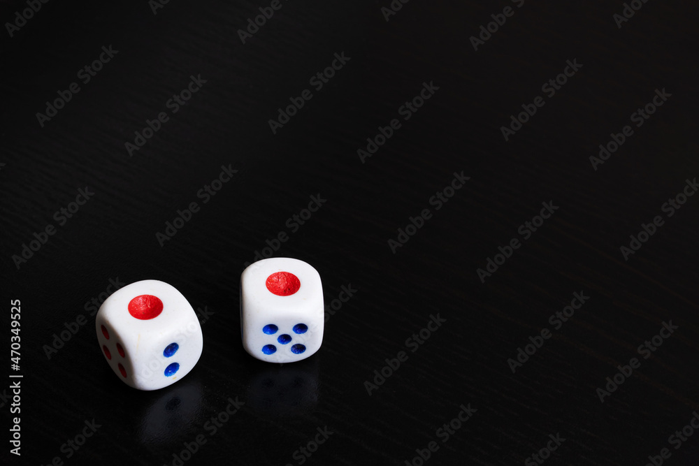 Playing cubes on a wooden table closeup Playing cubes on a wooden table closeup