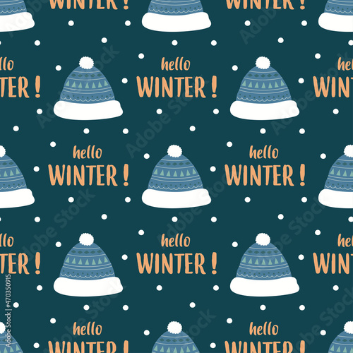 seamless pattern with winter hats, vector illustration