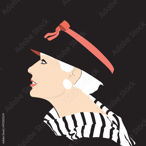 red ribbon in the woman's hat