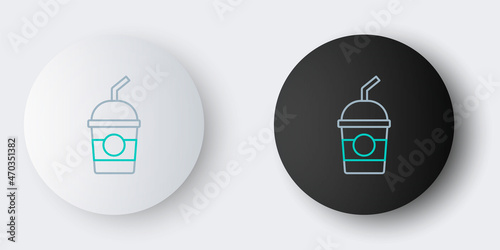 Line Milkshake icon isolated on grey background. Plastic cup with lid and straw. Colorful outline concept. Vector
