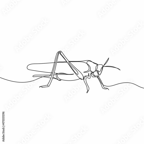 Vector continuous one single line drawing icon of grasshopper in silhouette sketch on white background. Linear stylized.
