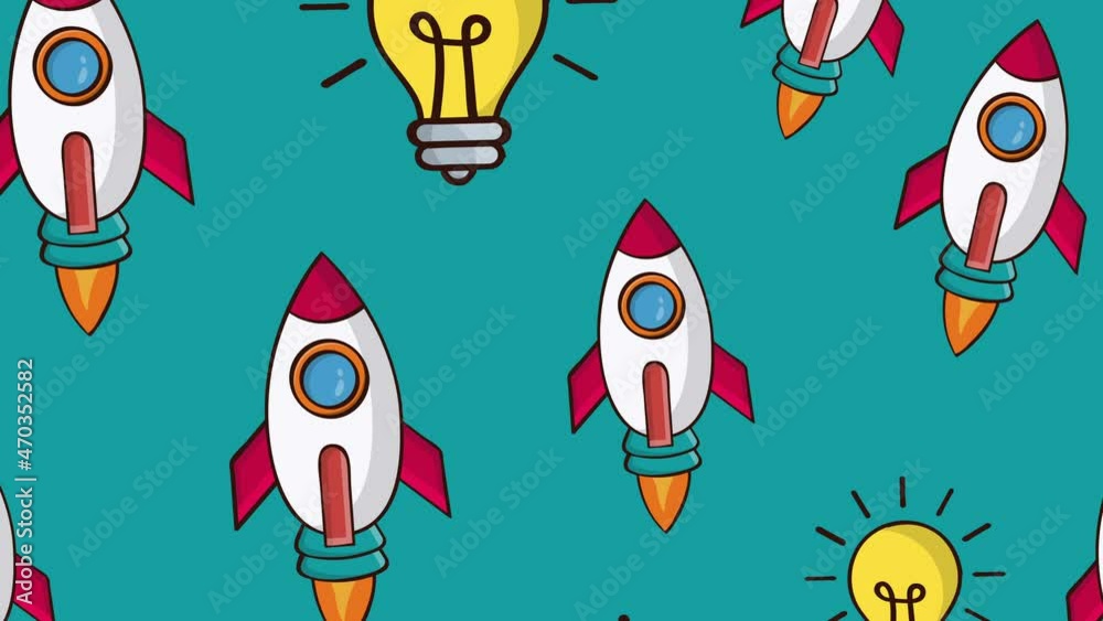 cartoon bulb and rocket background animation.4K Video motion graphic animation. can be used for explayner video. cartoon bulb and rocket background animation.4K Video motion graphic animation. can be used for explayner video.