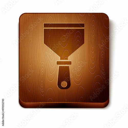 Brown Putty knife icon isolated on white background. Spatula repair tool. Spackling or paint instruments. Wooden square button. Vector