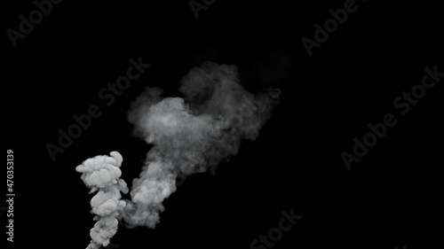 grey pollute smoke emission from urban fire on black, isolated - industrial 3D rendering
