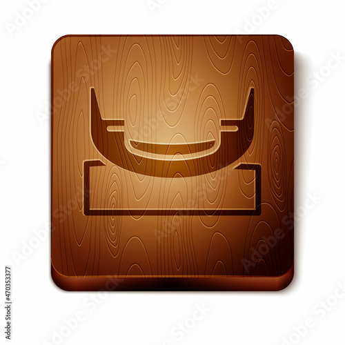 Brown Boat swing icon isolated on white background. Childrens entertainment playground. Attraction riding ship, swinging boat. Amusement park. Wooden square button. Vector