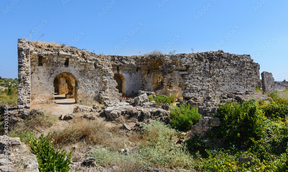 Ruins of a Byzantine hospital in Side. Turkey. Ruins of the antique Side