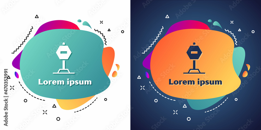 Naklejka premium White Stop sign icon isolated on white and blue background. Traffic regulatory warning stop symbol. Abstract banner with liquid shapes. Vector