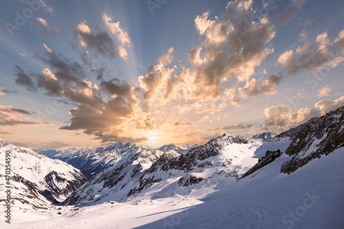 Sunset in the alps with some snow