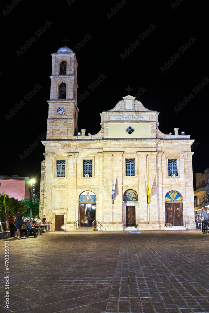 medieval orthodox church in Chania of the presentation if the Virgin in the evening on the island of Crete