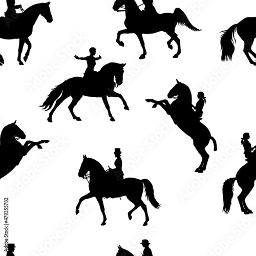 silhouettes of female riders isolated on a white background  seamless background  pattern for decoration  equestrian sports 