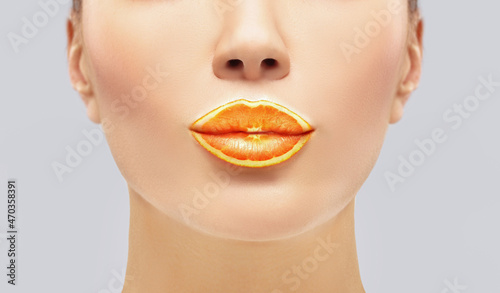 Photography collage.Watermelon lips lemon lips  orange lips  fruity lips.