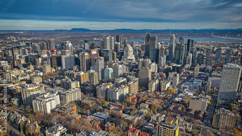 Montreal City aerial view of the high rise building