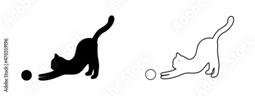 Photography Playing cat silhouette vector isolated on white background.