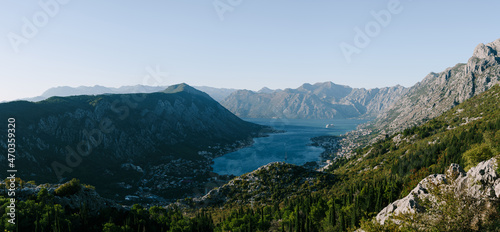 Bay of Kotor surrounded by a mountain range. Montenegro