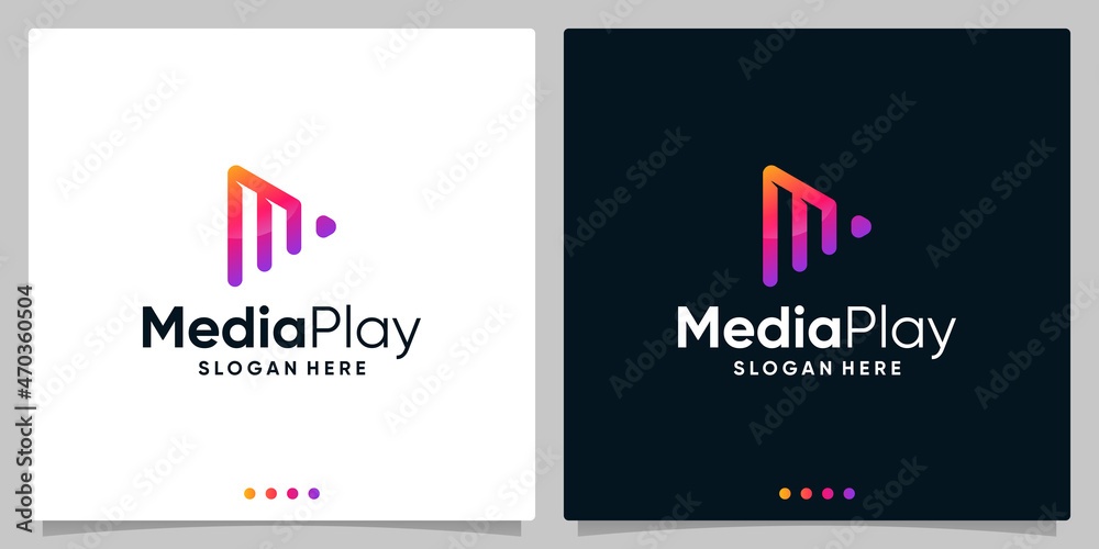 Letter M with Play button video logo design template. Premium Vector Letter M with Play button video logo design template. Premium Vector