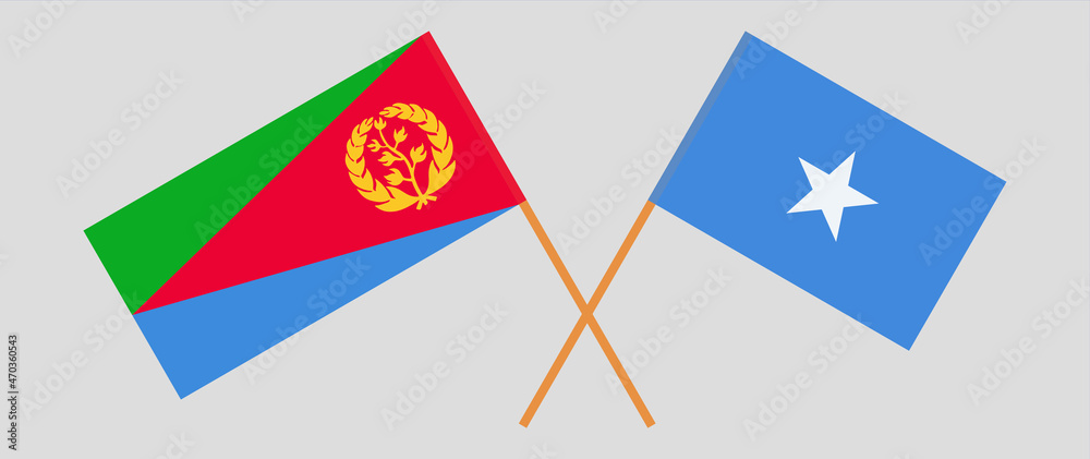 Crossed flags of Eritrea and Somalia. Official colors. Correct proportion Crossed flags of Eritrea and Somalia. Official colors. Correct proportion