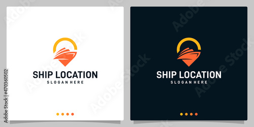 Boat ship logo design template with location logo. Premium Vector