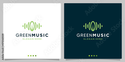 Sound audio wave logo concept elements with leaf logo. Premium vector