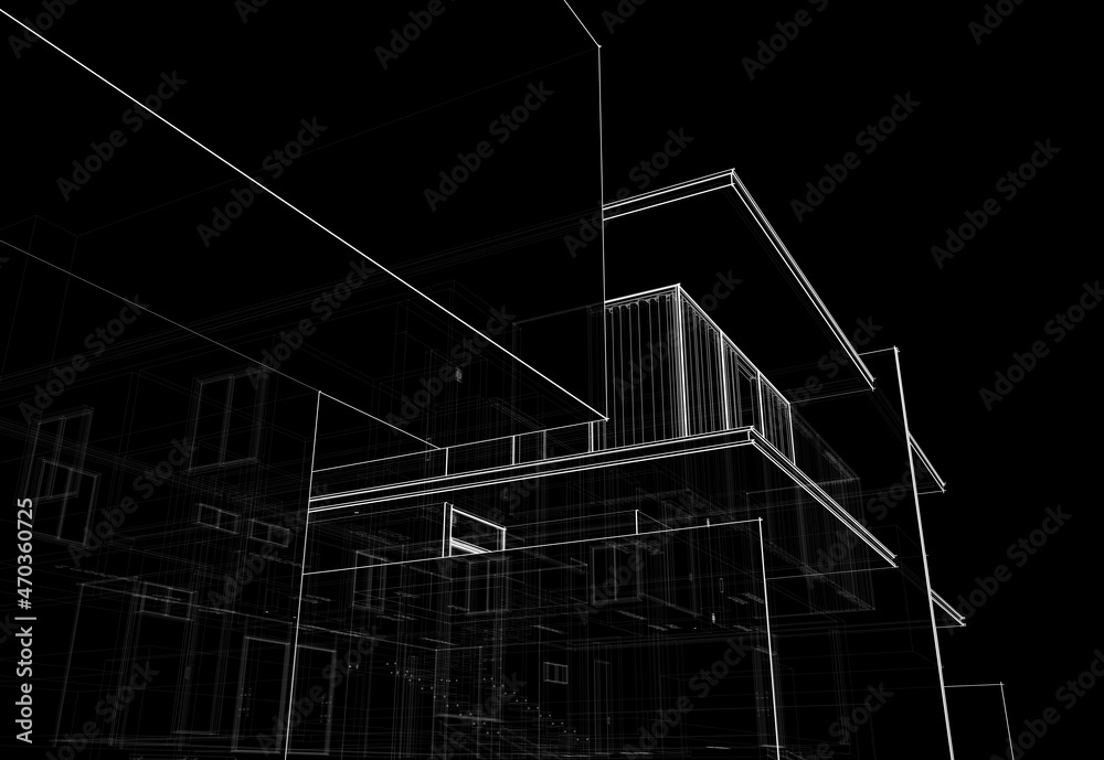 House architecture digital drawing 3d illustration