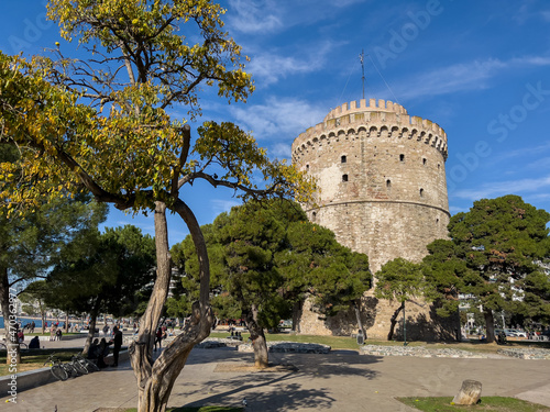 White Tower of Thessaloniki city, on a sunny day