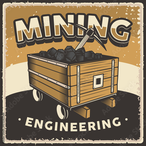 Retro Vintage Mining Engineering Poster Sign	
