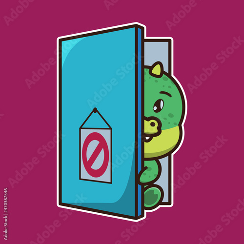 Cute crocodile 
behind the door. Cute animal cartoon illustration.