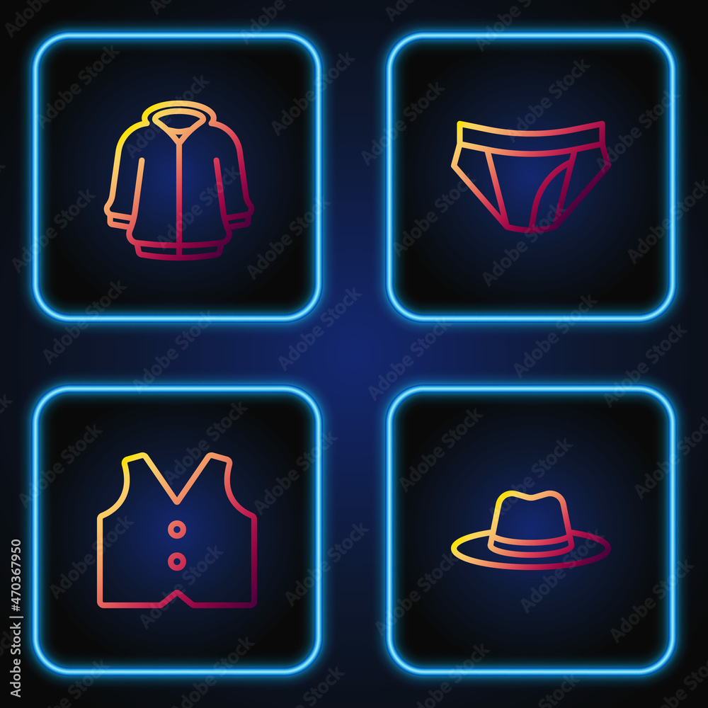 Set line Man hat, Waistcoat, Hoodie and Men underpants. Gradient color icons. Vector