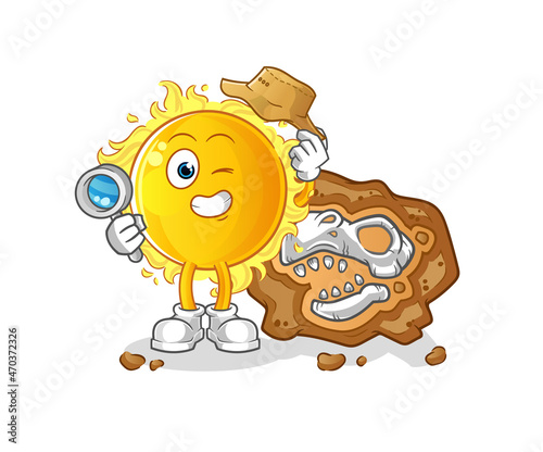 sun archaeologists with fossils mascot. cartoon vector