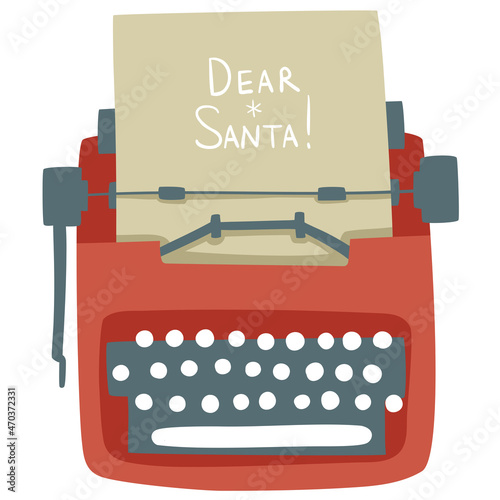 Cute minimal illustration with red typewriter and letter to Santa top view
