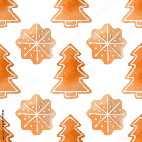 Hand drawn vector christmas seamless pattern with cookies isolated on white