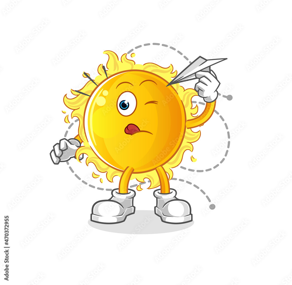 sun with paper plane character. cartoon mascot vector