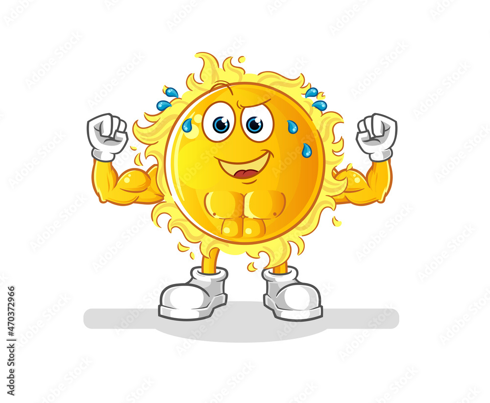 Fototapeta premium sun muscular cartoon. cartoon mascot vector