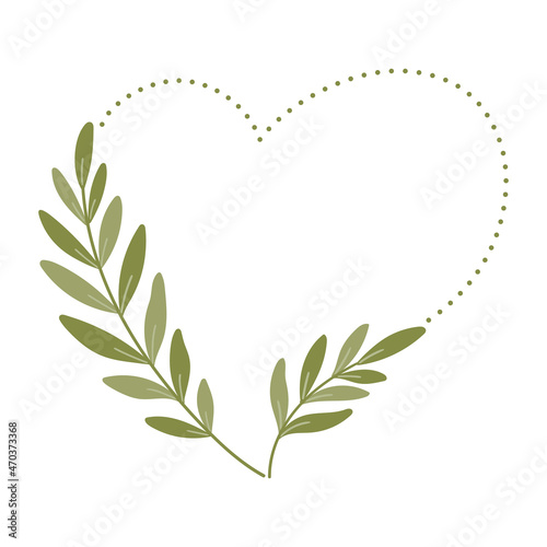 Heart shape frame with hand drawn leaves.