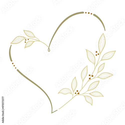 Heart shape frame with hand drawn leaves.