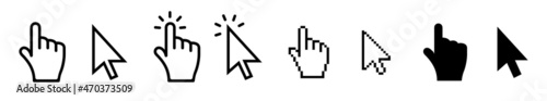 Computer mouse click cursor gray arrow icons set and loading icons. Cursor icon. Mouse click cursor collection. Vector cursors icons click set.